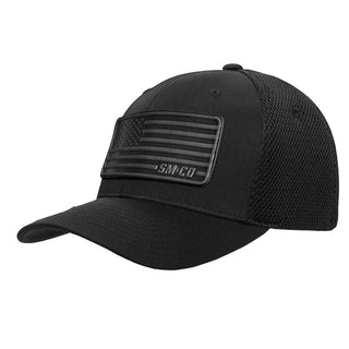 SMCO Flag Black Leather Patch Airmesh Cap