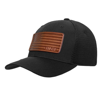 SMCO Flag Brown Leather Patch Airmesh Cap